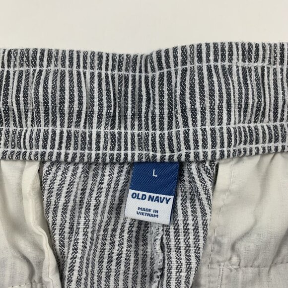 Old Navy Blue Striped Linen Blend High Rise Pull On Ankle Pant L - Picture 4 of 7